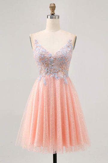 Blush A Line Sequins Appliqued Short Cocktail Dress
